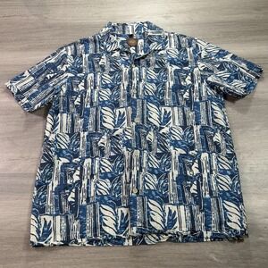Common People Shirt Mens Medium Blue‎ White Hawaiian Camp Collar Short Sleeve